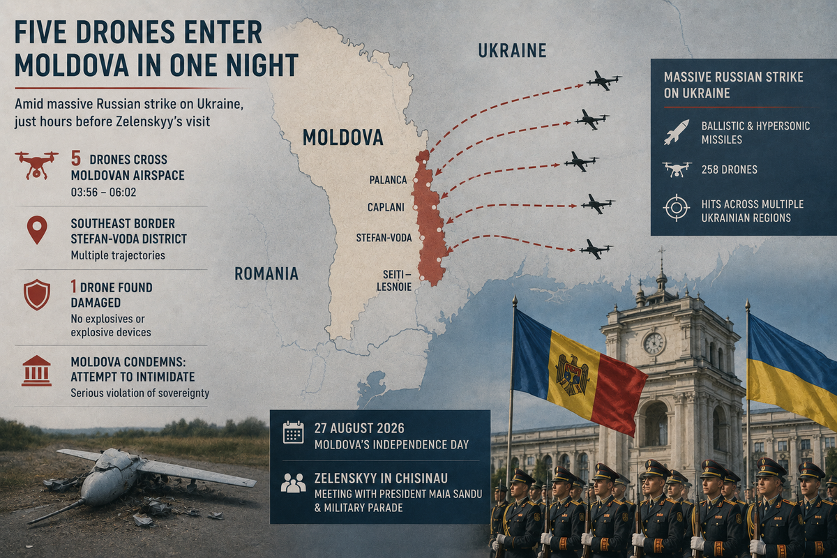 Five Drones Crossed Moldovan Airspace in One Night: Russia's Mass Strikes Are Increasingly Spilling Beyond Ukraine