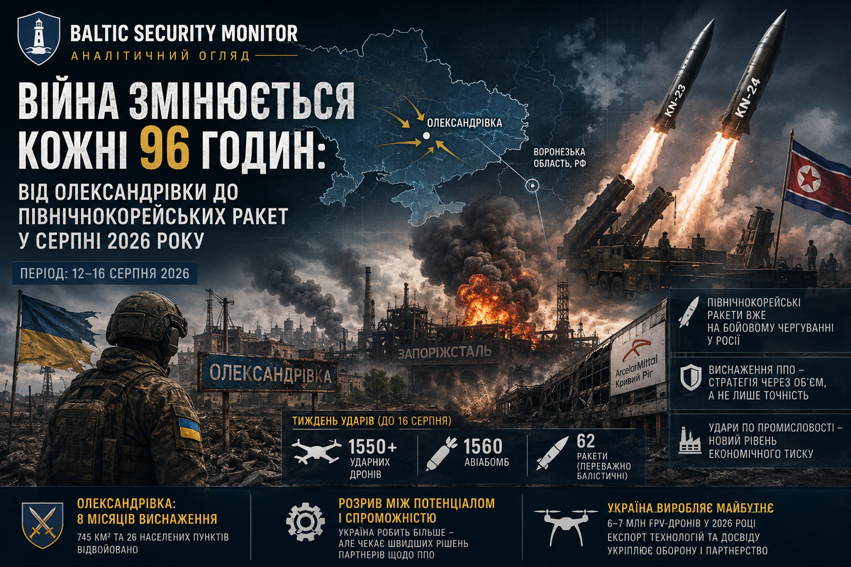 Війна змінюється кожні 96 годин: від Олександрівки до північнокорейських ракет у серпні 2026 року
