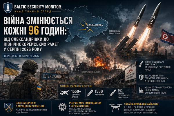 Війна змінюється кожні 96 годин: від Олександрівки до північнокорейських ракет у серпні 2026 року